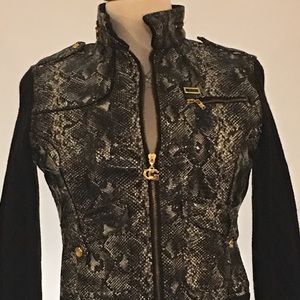 Coogi/ leather jacket with sweater sleeves